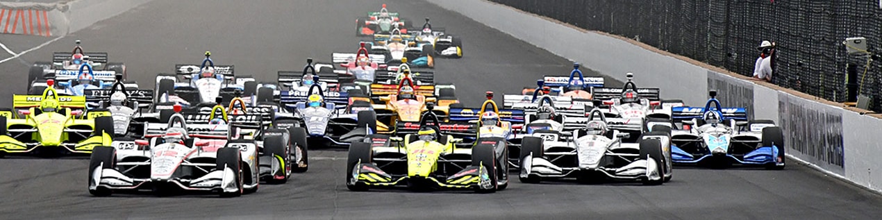 indy cars racing to through the start line Stockton