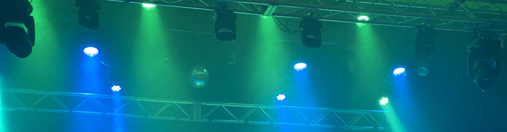 blue and green theater stage lights Stockton